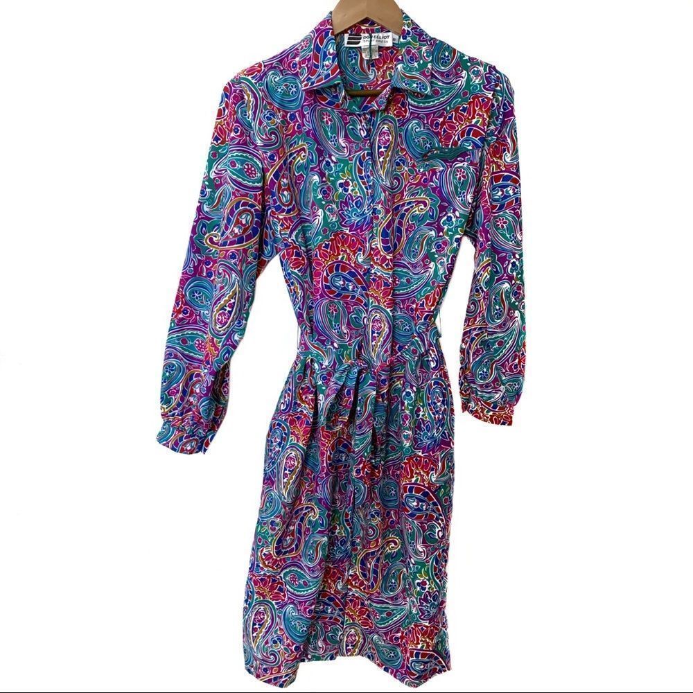 Don Elliot Vintage Paisley Shirt Dress Size 8P